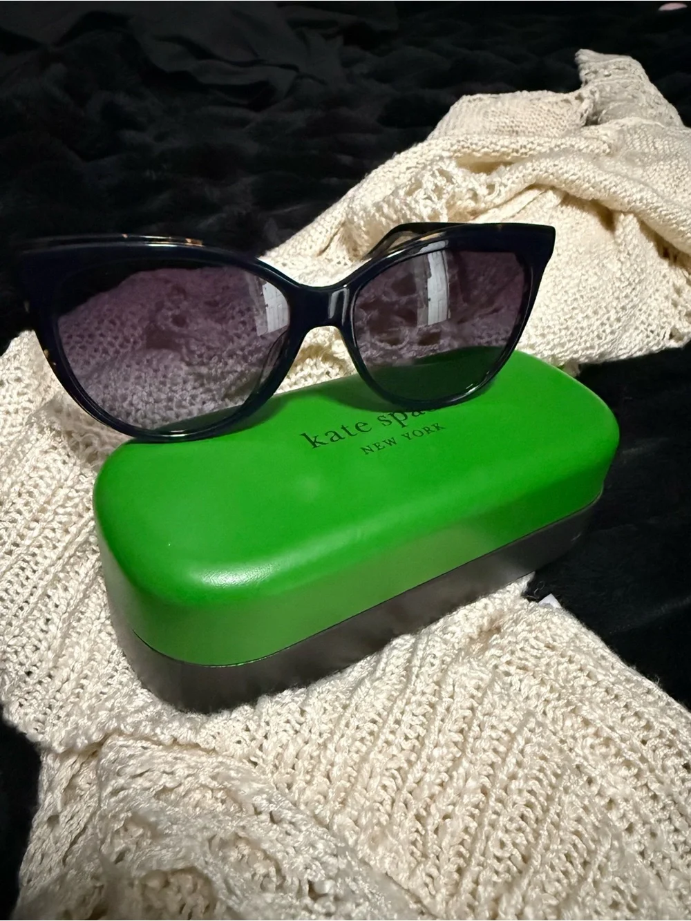 kate spade Black Cat-Eye Sunglasses with Dark Gradient Lenses